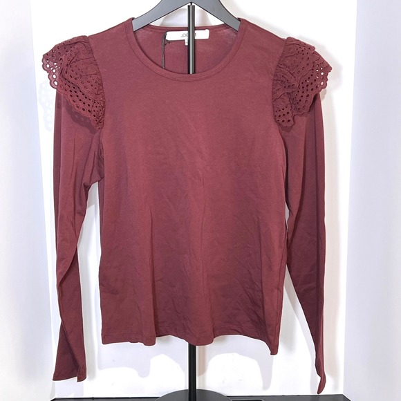 Joe's Jeans Tops - Joe's Jeans Burgundy Long Sleeve Top Eyelet Ruffle Shoulder‎ Womens